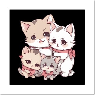 Kawaii Cat Family Posters and Art